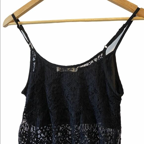 Black Cropped Lace Sheer Front Lined Tank Top S - Picture 6 of 9
